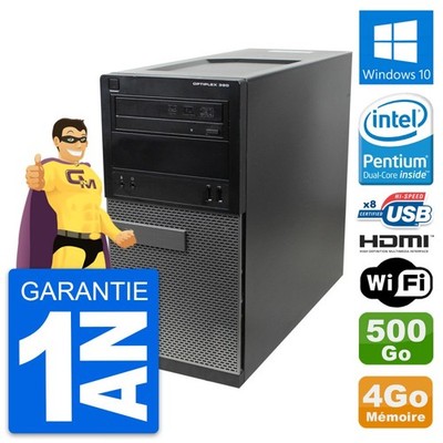 PC tour Dell Optiplex 390 MT G630 RAM 4Go Festplatte 500Go HDMI Windows 10 Wifi
