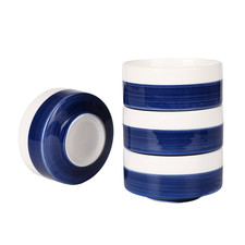 Set of 4 10 OZ White Blue Ceramic Bowls Microwave Dishwasher Safe for Cereal
