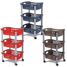 Carrello con Ruote Otello per Cucina Bagno 3 Piani Blu Tortora Rosso 30x40x70h