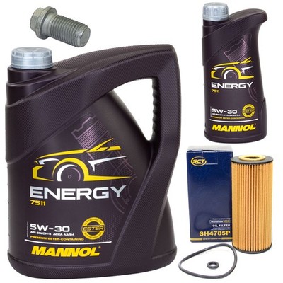 Motoröl Filter Set 5W-30 API SN/CH-4 6 Liter + Schraube für Mercedes A-Klasse