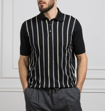 NWT 1595 Brunello Cucinelli Men Short Sleeve 2Tone Stripe Knit Polo 46/36US A258