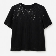 VTG Sequin Beaded Black Silk Party Top LP PL 80s Elegant Glam Blouse Goth