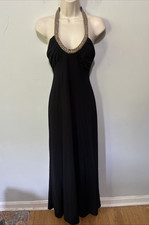 Vintage Morgan & Co Dress 5/6 Black Gown Beaded Plunging V-Neck Y2K Gala Glam