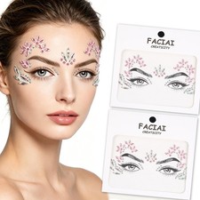Pink Face Glitter Stickers for Women, 2 PCS Rhinestone Face Gem Stickers, Flo...