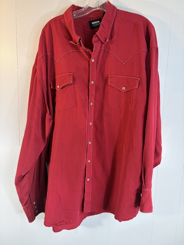 Mens Resistol Western Shirt 3XL Solid Red L/S Rayon/poly Snaps Rockabilly Rodeo