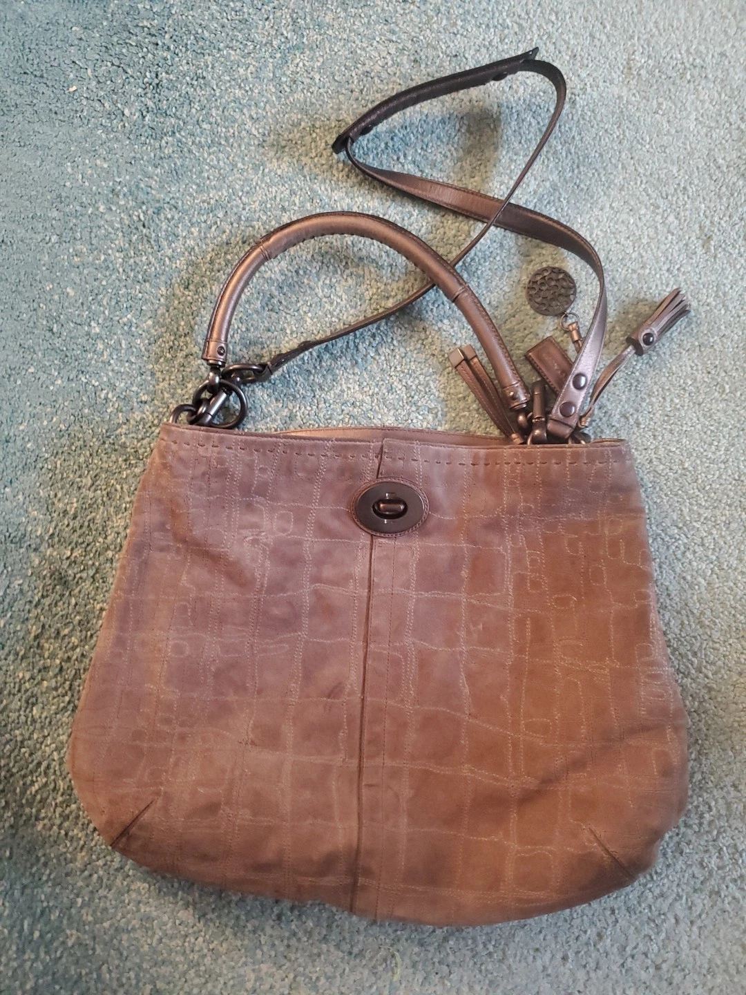 COACH Flint Suede Hampton Stitch Flap Carryal Bag Purse