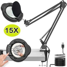 15X Magnifying Glass with LED Light Magnifier Crafts USB Reading Desk Clamp Lamp