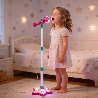 Kinder Mikrofon Rosa mit Ständer Bluetooth LED Karaoke Maschine 3-12 Jahre Kind