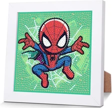 Spiderman Cartoon Diamond Art Kit w/ Frame, Easy Gem Kit for Kids 4-12, 7x7in