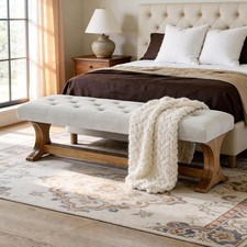 55-Inch Modern Upholstered Solid Wood End of Bed Bench with Cushion for Bedroom
