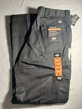 DICKIES Regular Fit Straight Leg Cargo Work Pants w/ Cell Phone 38x32 Black NEW
