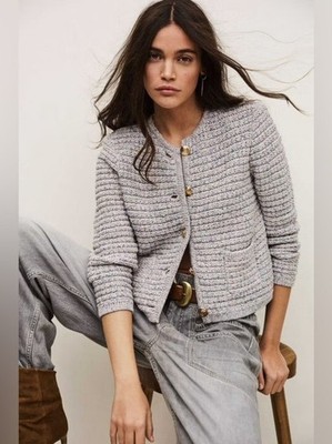 ba&sh Bash Guspa Multicolor Tweed Cardigan Jacket Gray Pastel Multi | size 1 / S