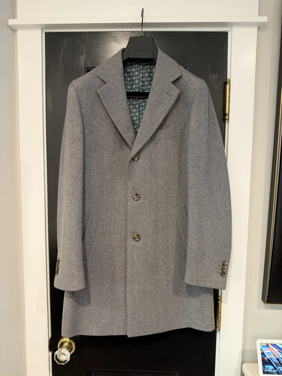 Suitsupply Custom Made Overcoat 40 Gray Herringbone Wool Cashmere E Thomas - product detail image 1