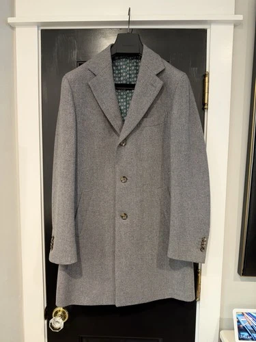 Suitsupply Custom Made Overcoat 40 Gray Herringbone Wool Cashmere E Thomas - product listing photo