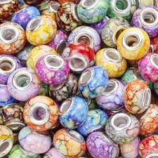 2D Flat - 108pcs 9x14mm Resin Flat Large-hole Round Beads With Spacer, Loose