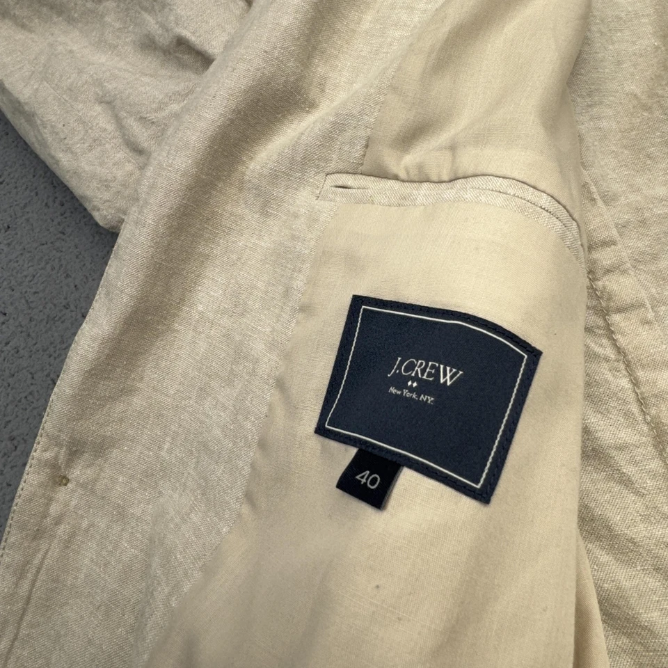 J.Crew Blazer Mens 40 Khaki Linen Sport Coat Safari Patch Pockets Unstructured - Image 2 of 4
