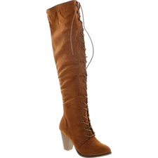 FOREVER CAMILA-48 Womens Chunky Heel Lace Up Over The Knee High Riding Boots
