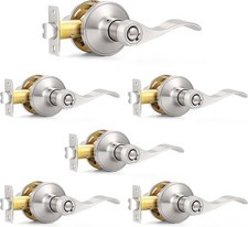 GOBEKOR 6 Pack Privacy Door Levers Interior Door Handles Brushed Nickel Lever Ha