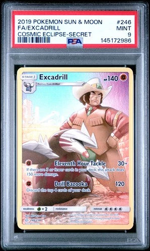 2019 POKEMON SUN & MOON COSMIC ECLIPSE SECRET #246 FULL ART/EXCADRILL PSA 9