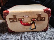 Vintage Red and Cream Spartan Suitcase with Luggage Label 15in x 15in x 9in