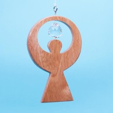 Kristallobjekt "Engel" Holz mit Kristallkugel Mobile ca 12 cm Schutzengel