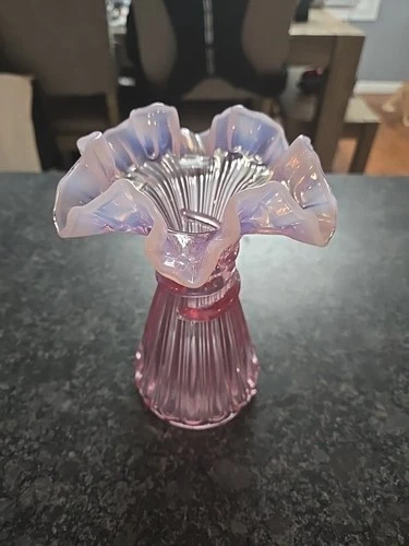 Vintage Fenton Glass Pink Opalescent Wheat Vase