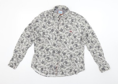 Dario Beltran Herren Grau Blumen Slim Fit Langarm Knopfleiste Hemd XL