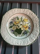PALL MALL WARE EMBOSSED FLORAL SALAD PLATE GREEN RIM VINTAGE ENGLISH CHINA,VGC.