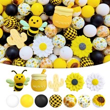 NLRPYCB 47 Silicone Beads, Bee and Sunflower Spring Set, 15mm Silicone Beads,...