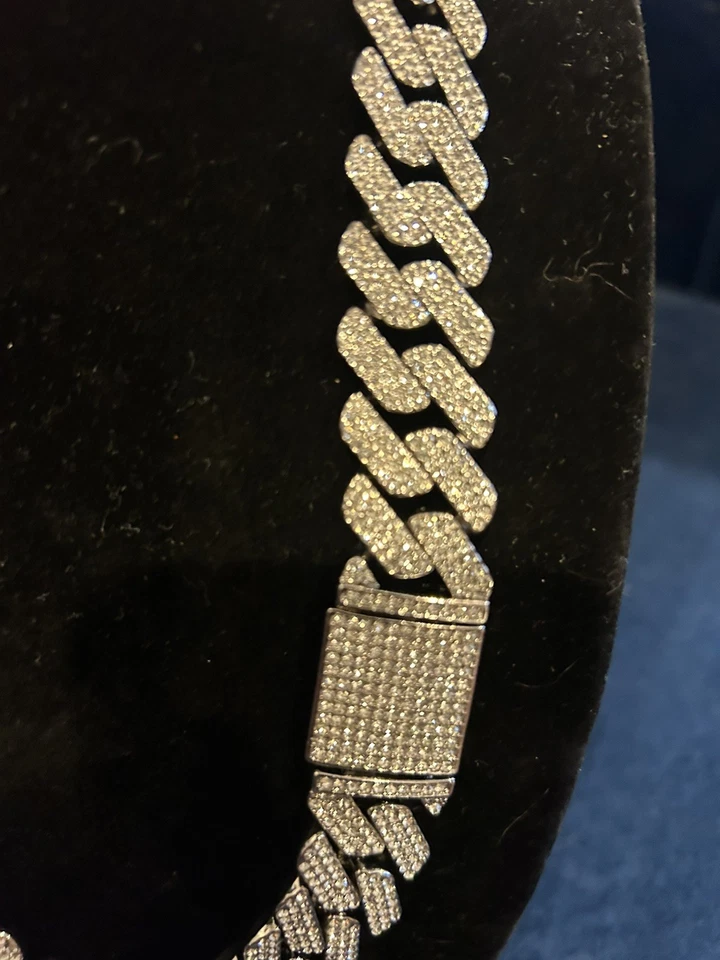 Gargantilla para hombre Miami Cuban Link Chain Iced Out blanca circonita VVS Real ICY 20 pulgadas Foto 2 de 4