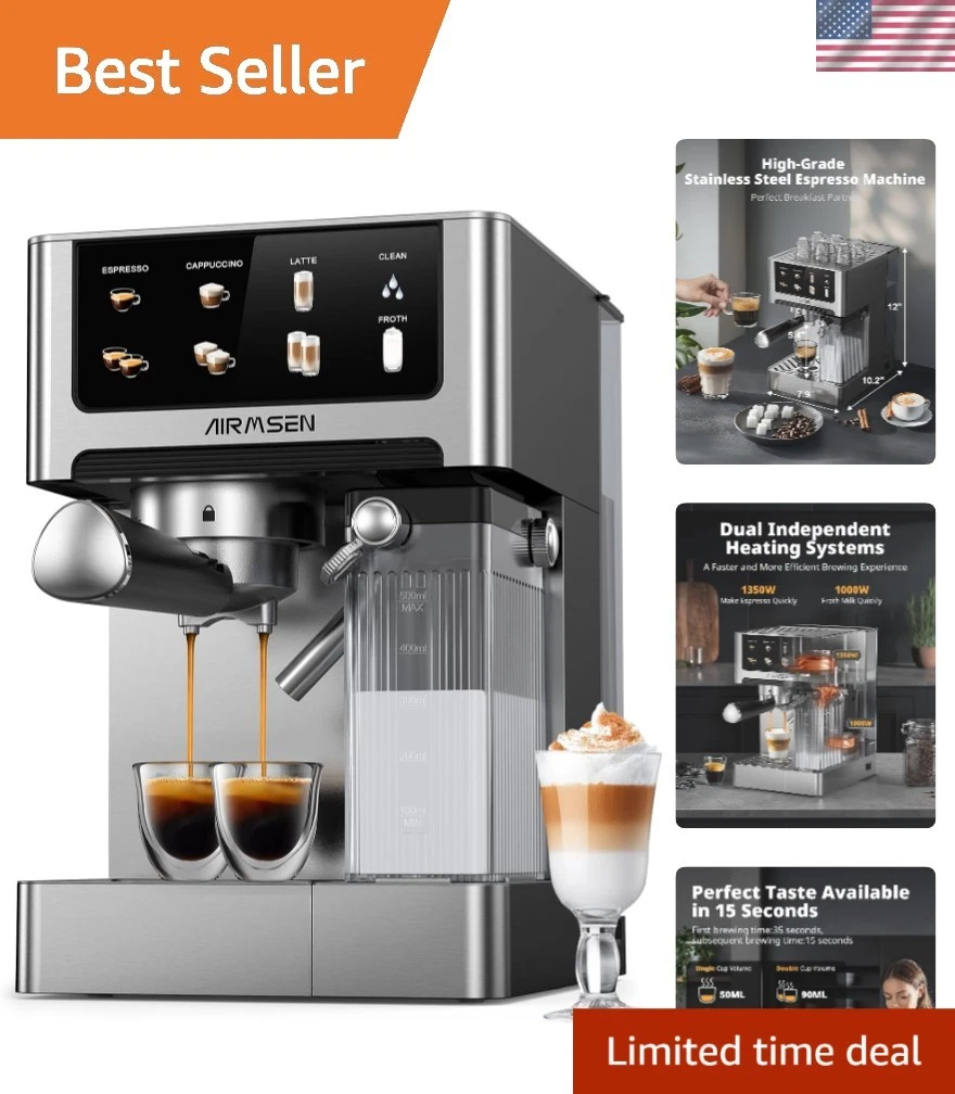 Espresso Machine with Milk Frother Cappuccino Latte Coffee Maker 60oz Water Tank