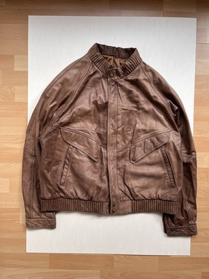 Leather Brown Bomber Jacket - W. CHRIST- Street Grunge Biker Oversize Fit - S. L