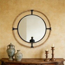Rustic Round Decorative Coastal Wall Mirror w/Rope Farmhouse Living Room Bedroom