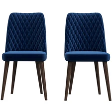KA Mid-Century Modern Velvet Dining Chair (Set Of 2)- Blue, Solid Wood