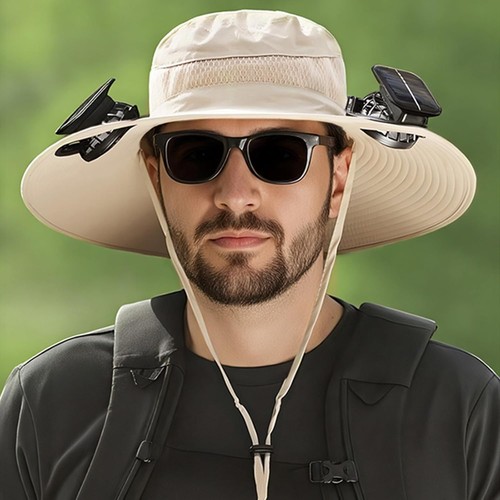 Cappello da sole a tesa larga con 2 ventole solari per uomo donna, UPF 50+ cappello a secchiello per escursionismo - Foto 28 di 33