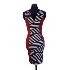 Red Black White Patterned Short Sleeve Dress Women’s Size Small
