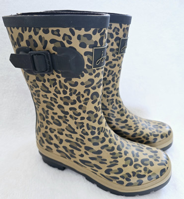 Joules Women's Mid-Height Printed Welly Rain Boot Tan Leopard