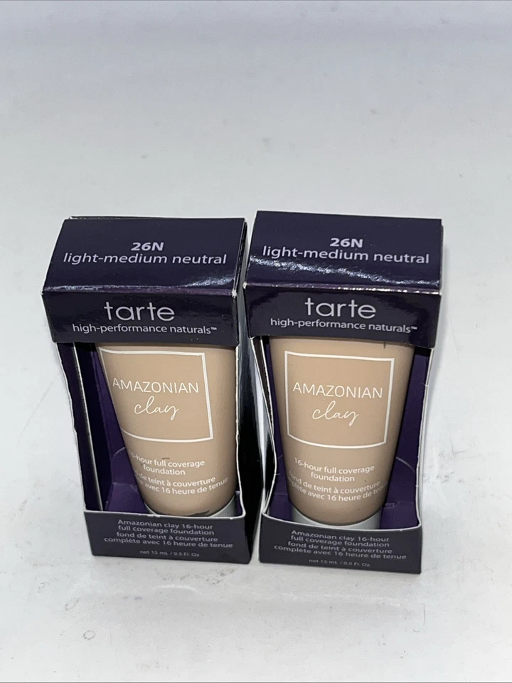 (2) Base TarteAmazonian Clay 16 horas cobertura completa 26N ligera-media neuta 0,5 oz Foto 2 de 2