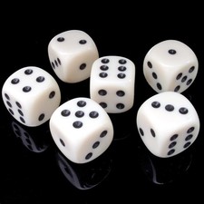 50 Pack 16MM White Dice Set Acrylic Rounded Six Sided D6 Dice Cubes with Blac...