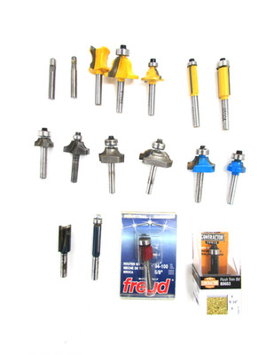 Lot of (17) ASSORTED CARBIDE TIPPED ROUTER BITS FREUD, BOSCH, CRAFTSMAN, 1/4''