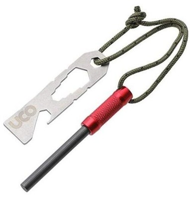  Survival Fire Striker with Tether and Multitool Red