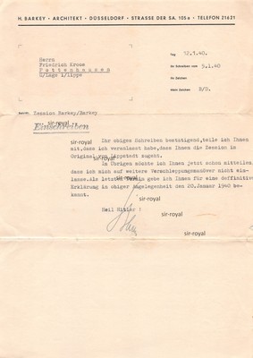 Architekt H. Barkey - Düsseldorf - 1940 - Historischer Brief ~21x29cm