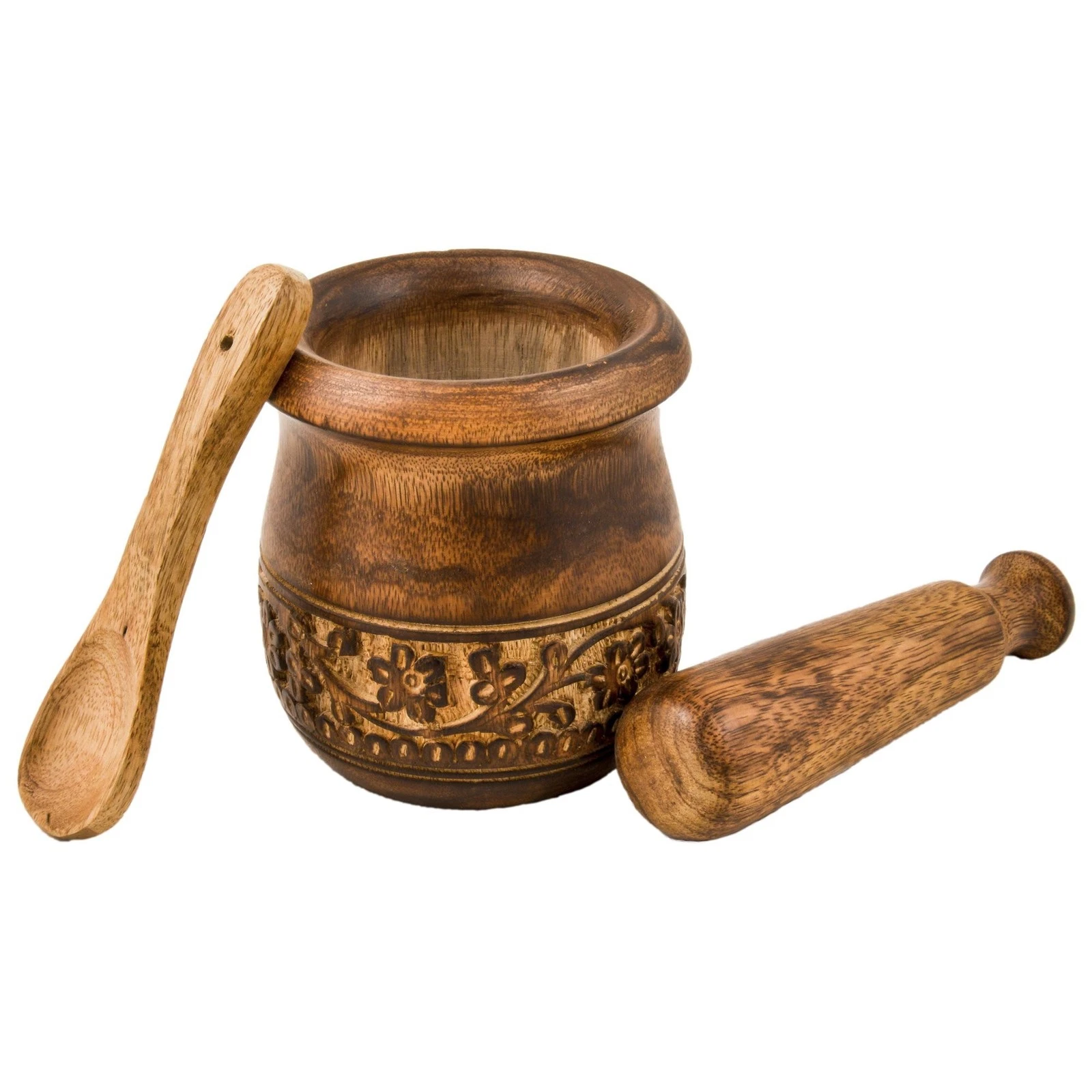 GoCraft Wooden Carved Mortar and Pestle | Grinder for Herbs, Spices and Kitch...