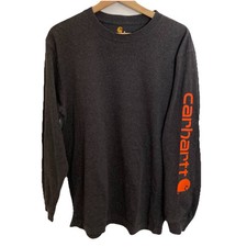 Carhartt K231 Original Fit Long Sleeve Spellout T Shirt Mens Small Gray Orange