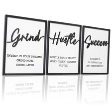 3D Wood Inspirational Office Wall Decor, 36" x 16" 12x16IN-Grind Hustle Success