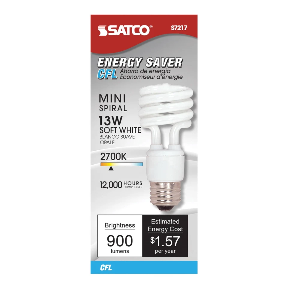 White 13 Watt Mini Spiral Compact Fluorescent Light Bulb 2700K Medium Base - Image 2 of 3