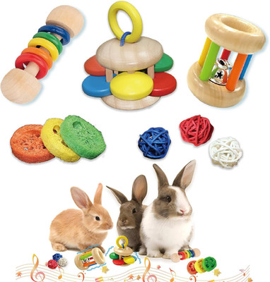 9PCS Wooden Bunny Toys,Rabbit Toys for Bunnies Boredom,Safe Rabbit & Guinea Pigs