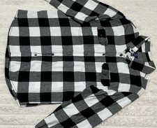 George Men's Black White Gray Plaid Flannel Button-Up Shirt M Long Sleeve Pocket