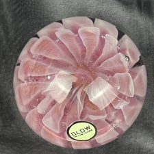 Dynasty Gallery 4” Art Glass Paperweight Pink Swirl Glow in the Dark Sphere