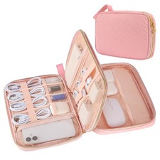 ZFZGFRCS Electronics Organizer Travel Case, Charger Large-Double Layer, Pink